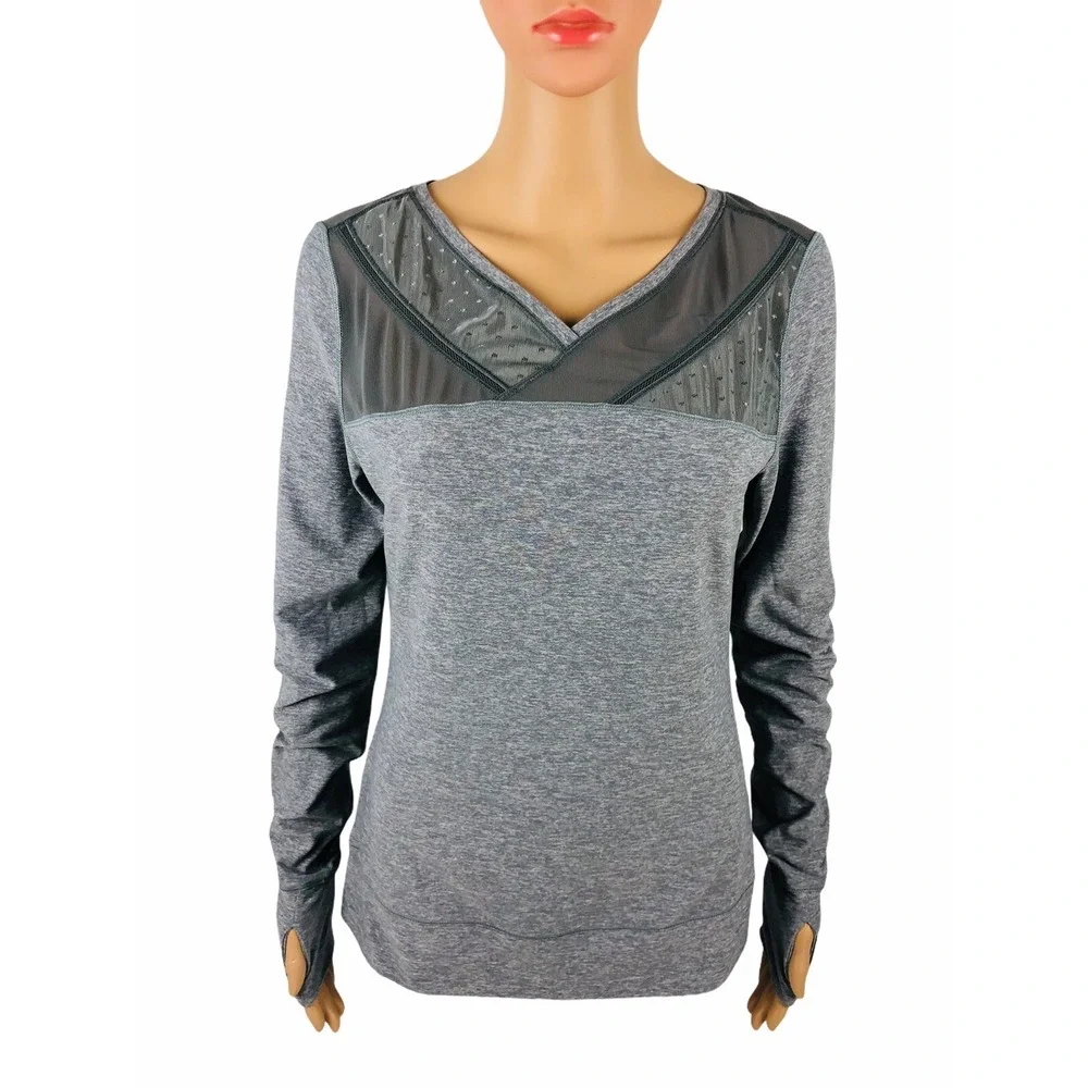 Lululemon Womens 6 8 Top Shirt Just Breathe Long Sleeve Heathered Gray Yoga EUC